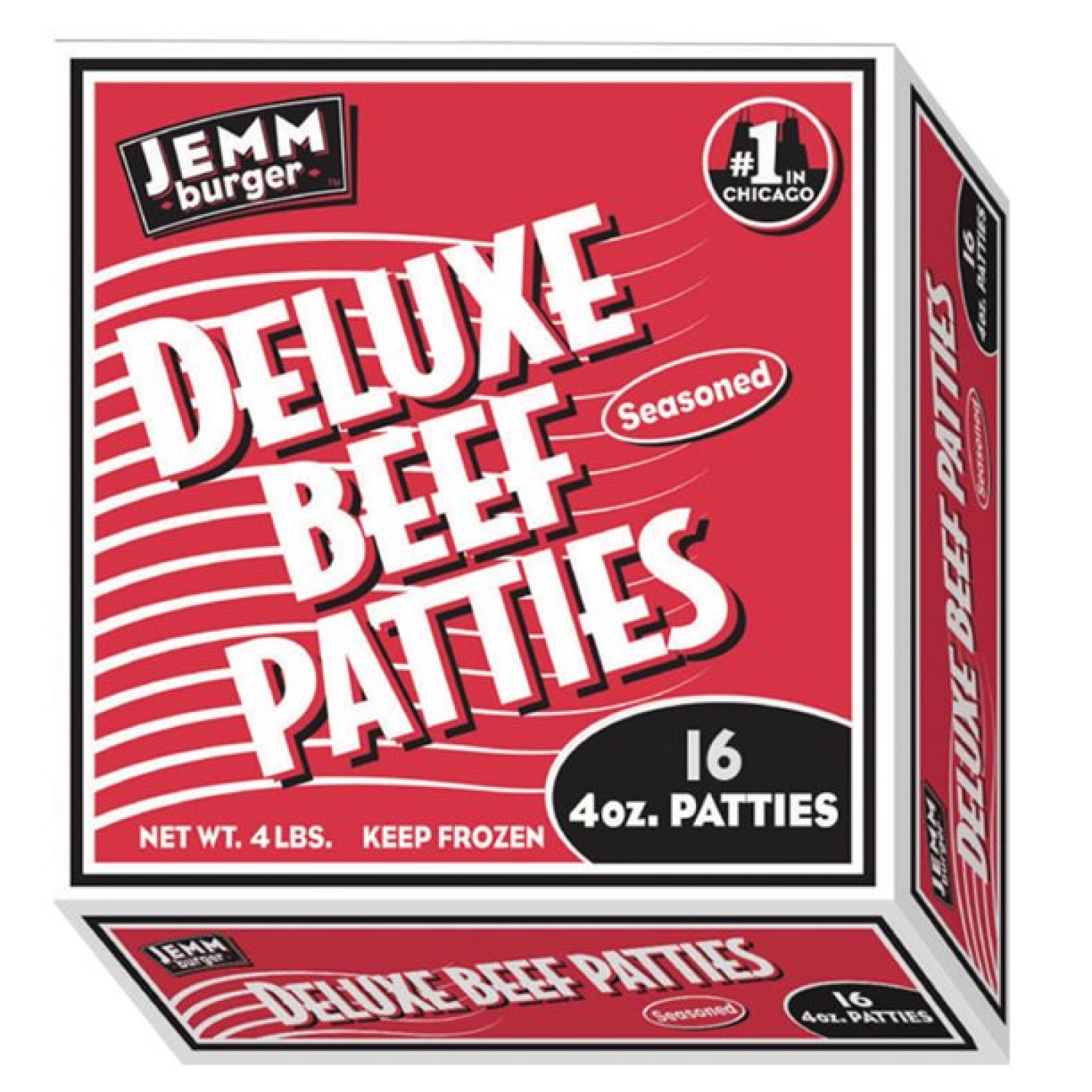 slide 1 of 4, Jemm Burger Deluxe Beef Patties, 64 oz