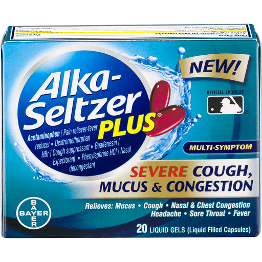 slide 2 of 9, Alka-Seltzer Plus Severe Cough, Mucus & Congestion Multi-Symptom Liquid Gels, 20 ct