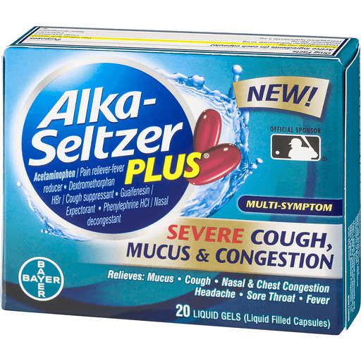 slide 3 of 9, Alka-Seltzer Plus Severe Cough, Mucus & Congestion Multi-Symptom Liquid Gels, 20 ct