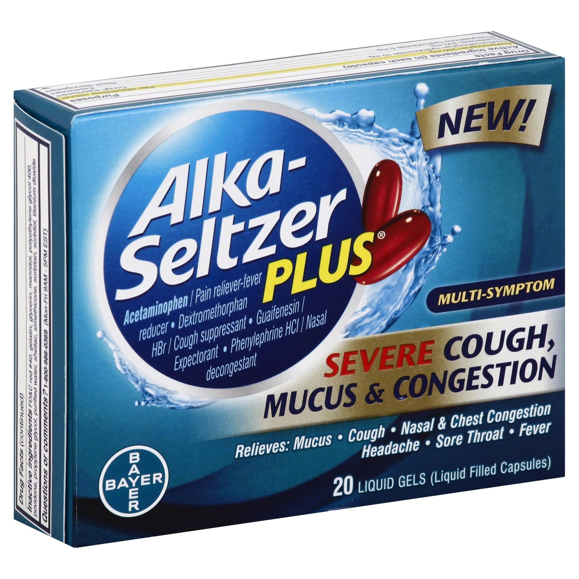 slide 1 of 9, Alka-Seltzer Plus Severe Cough, Mucus & Congestion Multi-Symptom Liquid Gels, 20 ct
