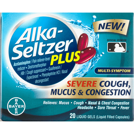 slide 4 of 9, Alka-Seltzer Plus Severe Cough, Mucus & Congestion Multi-Symptom Liquid Gels, 20 ct