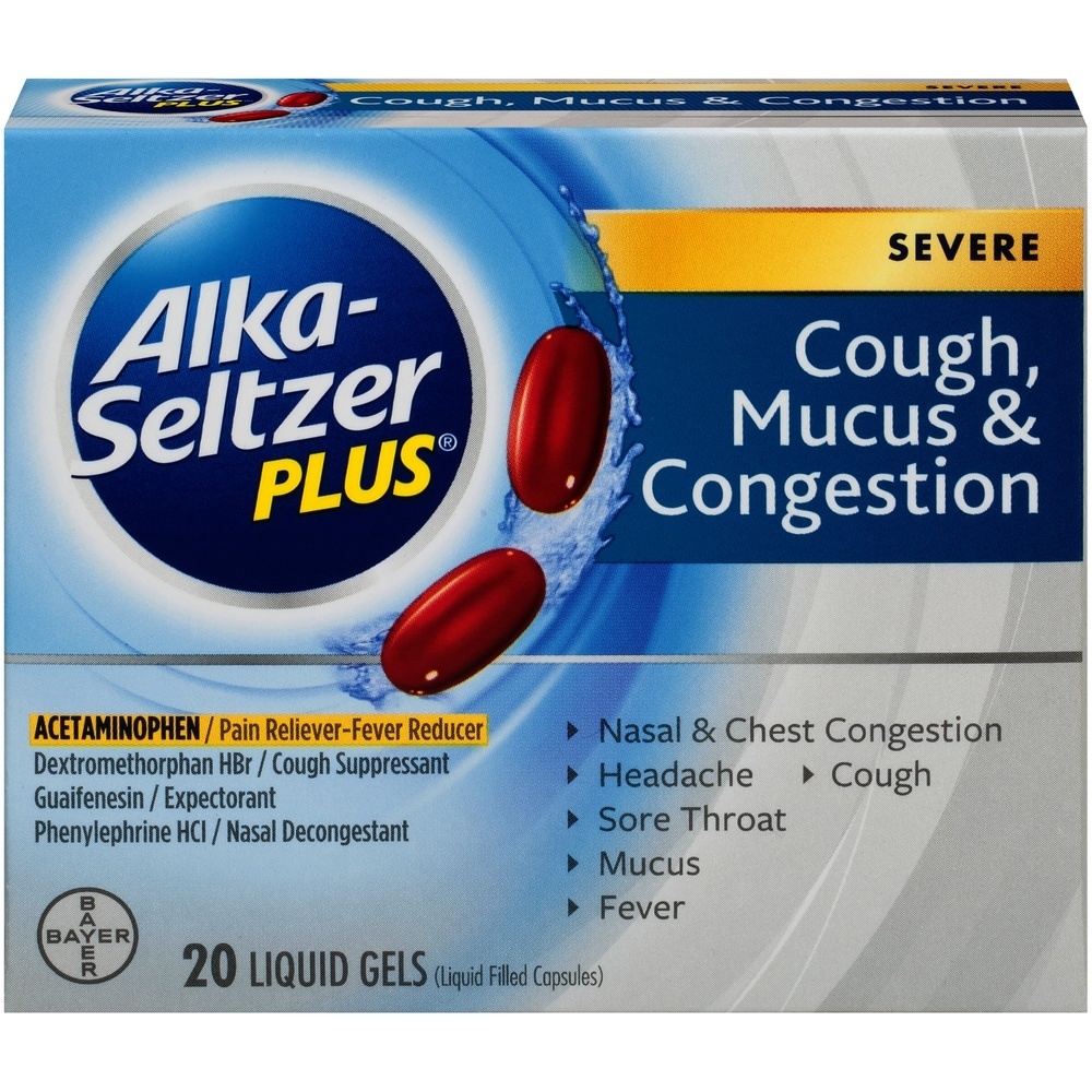 slide 1 of 1, Alka-Seltzer Severe Cough, Mucus And Congestion Relief, Liquid Gels, 20 ct