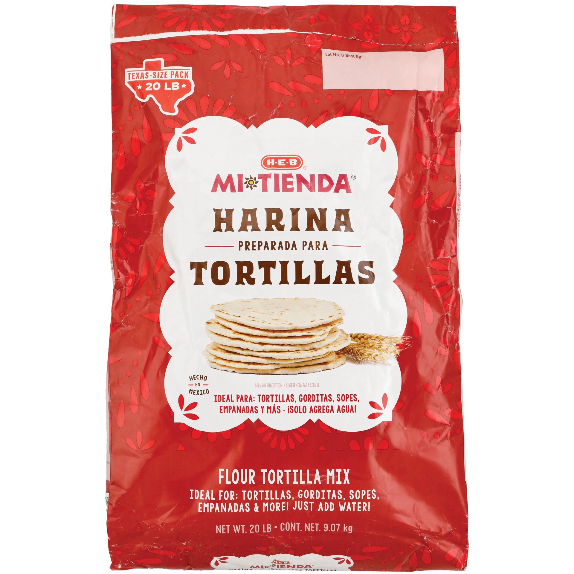 slide 1 of 1, H-E-B Mi Tienda Flour Tortilla Mix - Texas-Size Pack, 20 lb