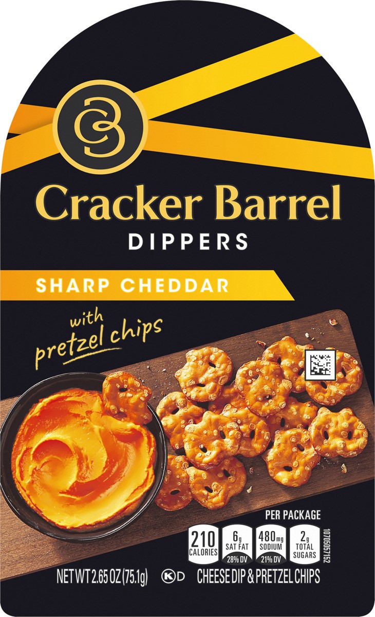 slide 7 of 8, Cracker Barrel Sharp Cheddar Cheese Dip and Pretzels, 2.65 oz