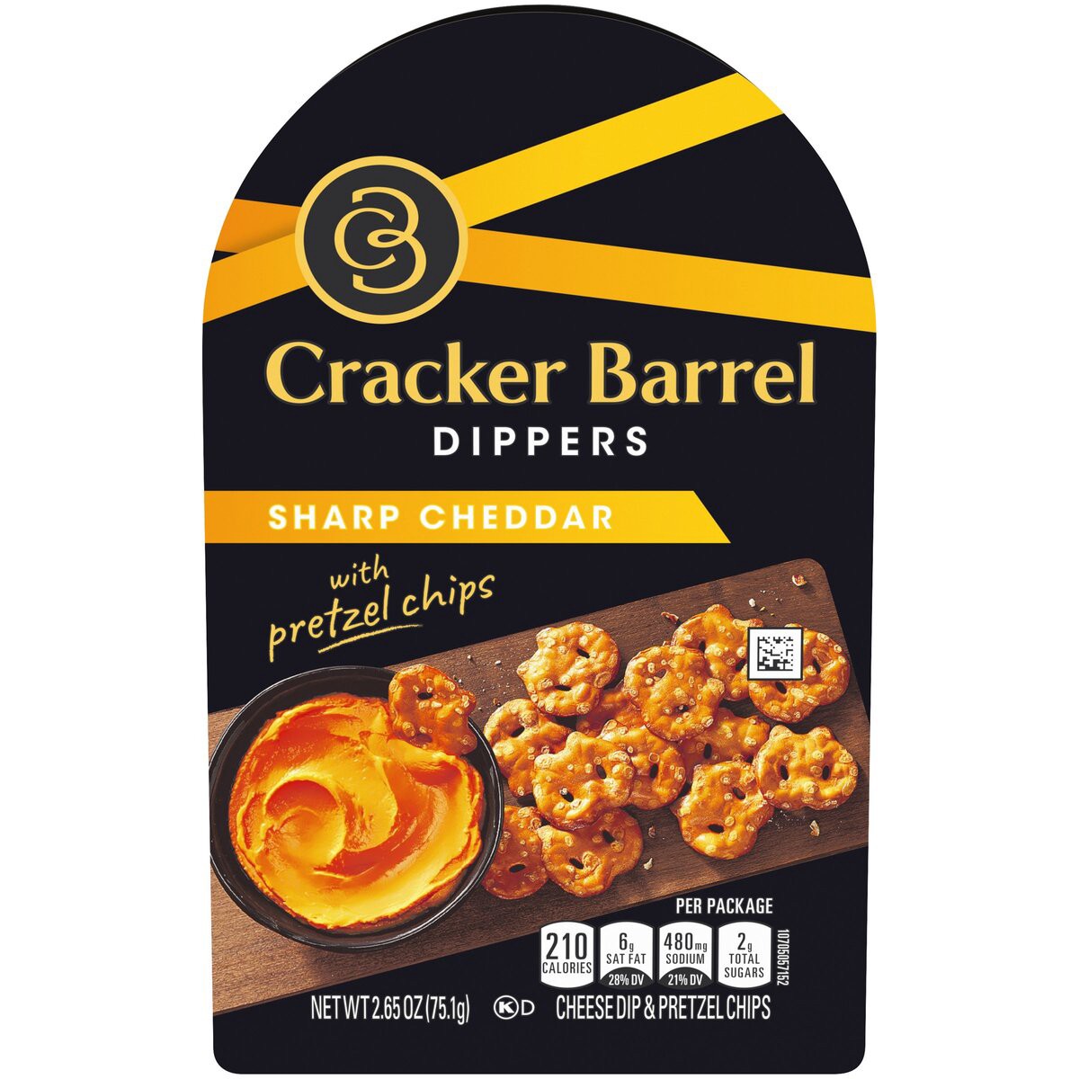 slide 1 of 8, Cracker Barrel Sharp Cheddar Cheese Dip and Pretzels, 2.65 oz