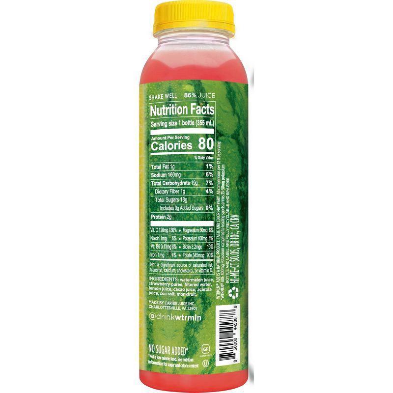 slide 2 of 3, WTRMLN WTR No Sugar Added Strawberry Lemonade 12 fl oz, 12 fl oz
