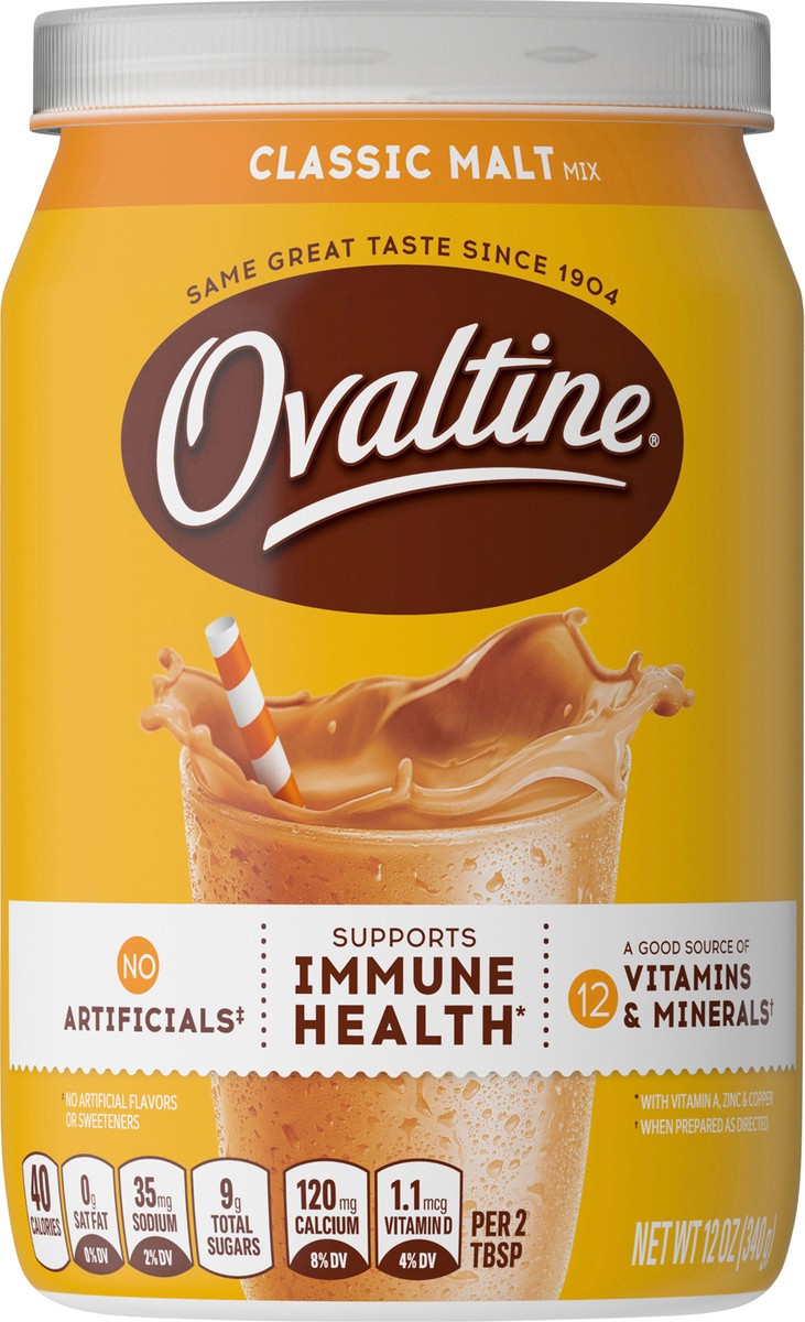 slide 6 of 7, Ovaltine Classic Malt Powdered Drink Mix for Hot and Cold Milk Canister 12 oz., 12 oz
