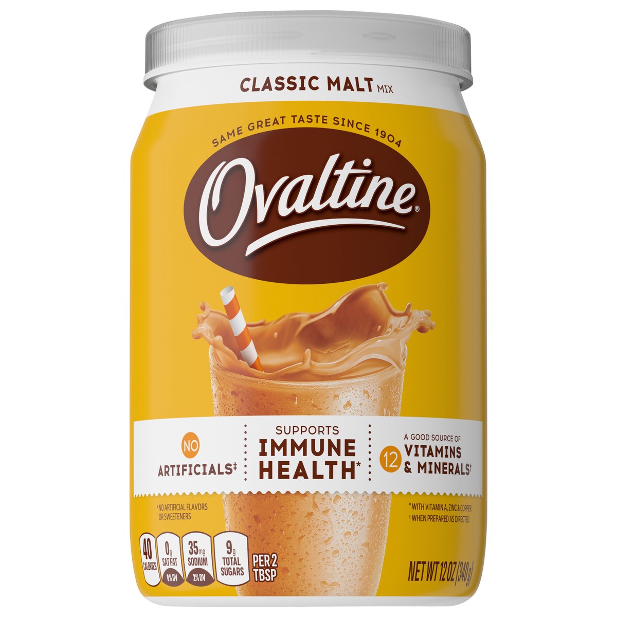 slide 1 of 7, Ovaltine Classic Malt Powdered Drink Mix for Hot and Cold Milk Canister 12 oz., 12 oz