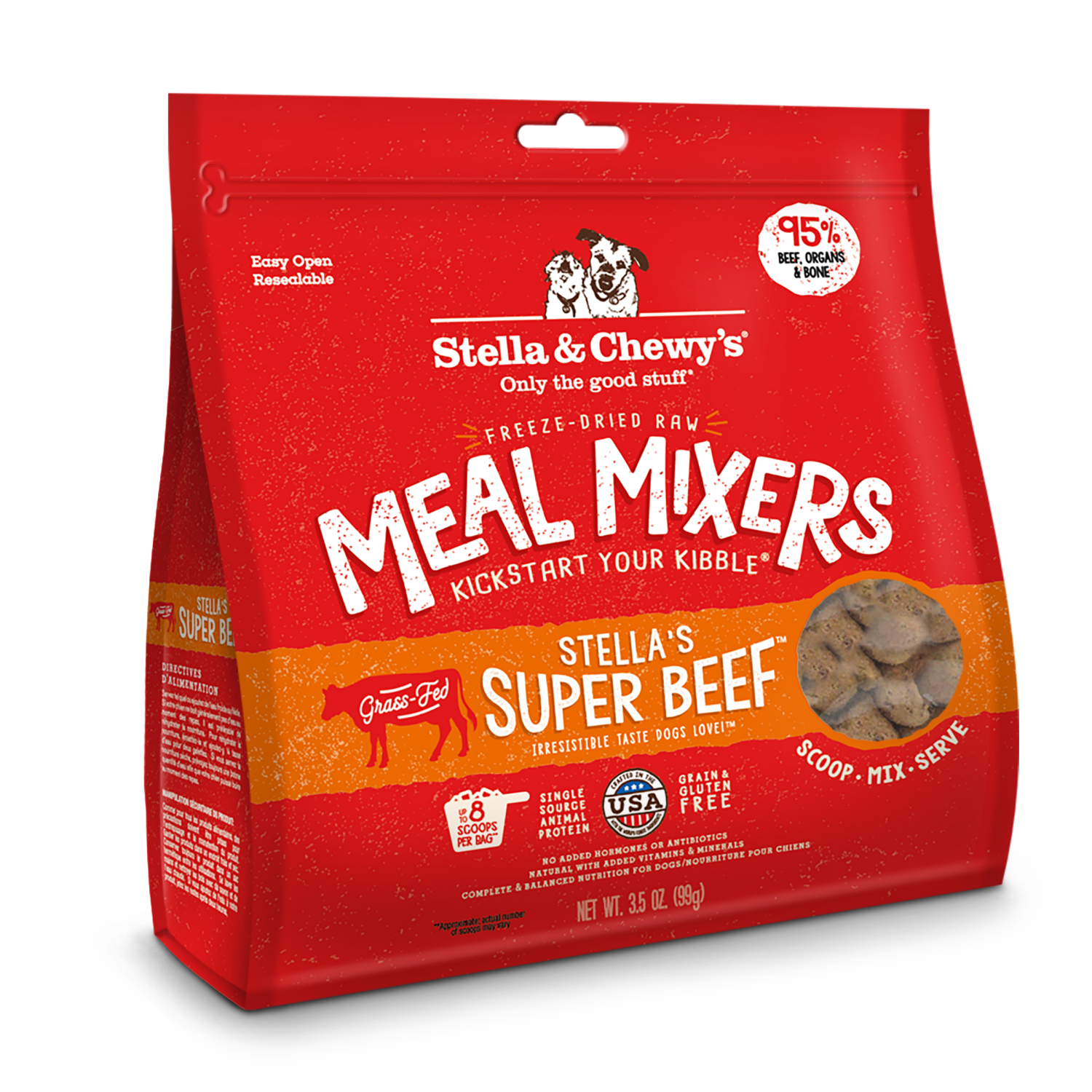 slide 1 of 5, STELLA & CHEWYS Stella & Chewy's Freeze-Dried Raw Meal Mixers Dog Food Topper - Stella's Super Beef Recipe - 3.5 Ounce Bag, 3.5 oz