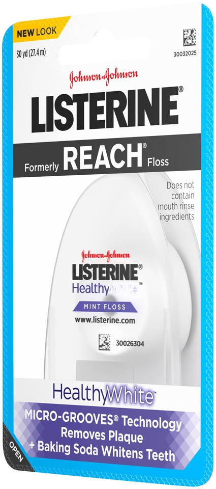 slide 3 of 6, Listerine Healthy White, Interdental Floss with Baking Soda, Oral Care and Hygiene, Mint, 30 Yards, 30 yd