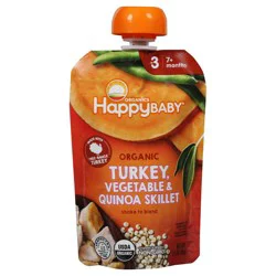 Happy Baby Organics Savory Blends Stage 3 Baby Food Puree, Free-Range Turkey, Harvest Vegetables & Quinoa Skillet Pouch – 3.5 oz