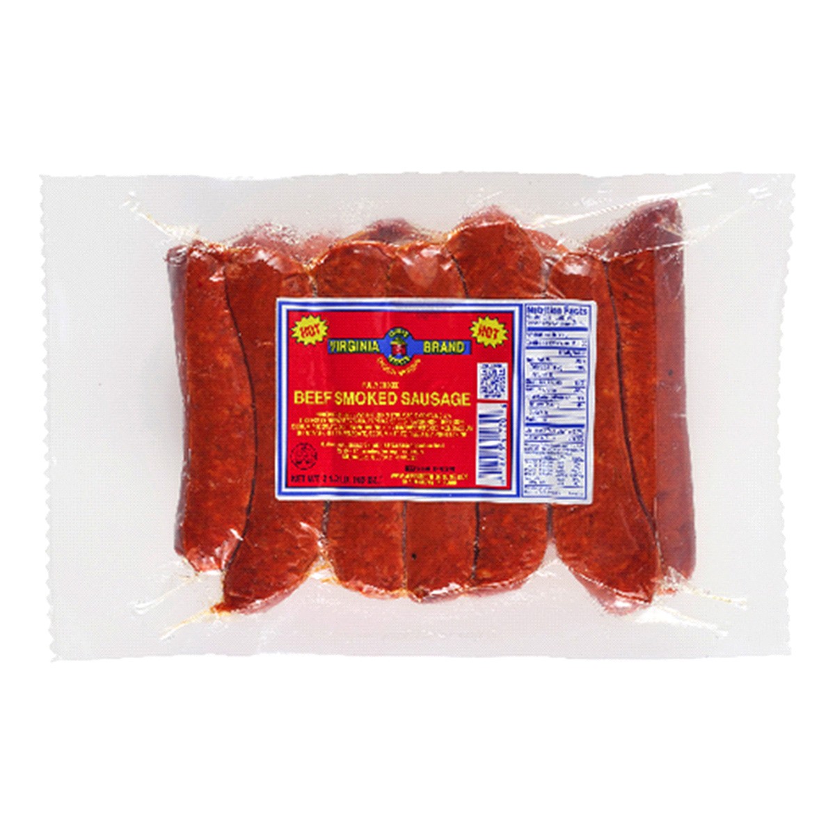 slide 1 of 1, Virginia Davis HOTAll Beef Smoked Sausage, 40 oz