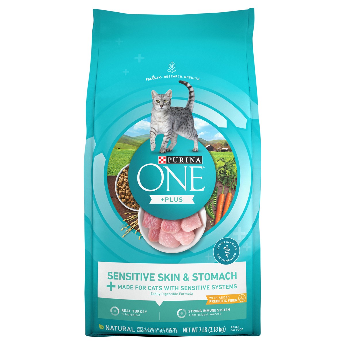 slide 1 of 9, Purina ONE Sensitive Stomach, Sensitive Skin, Natural Dry Cat Food, +Plus Sensitive Skin and Stomach Formula - 7 lb. Bag, 1 ct