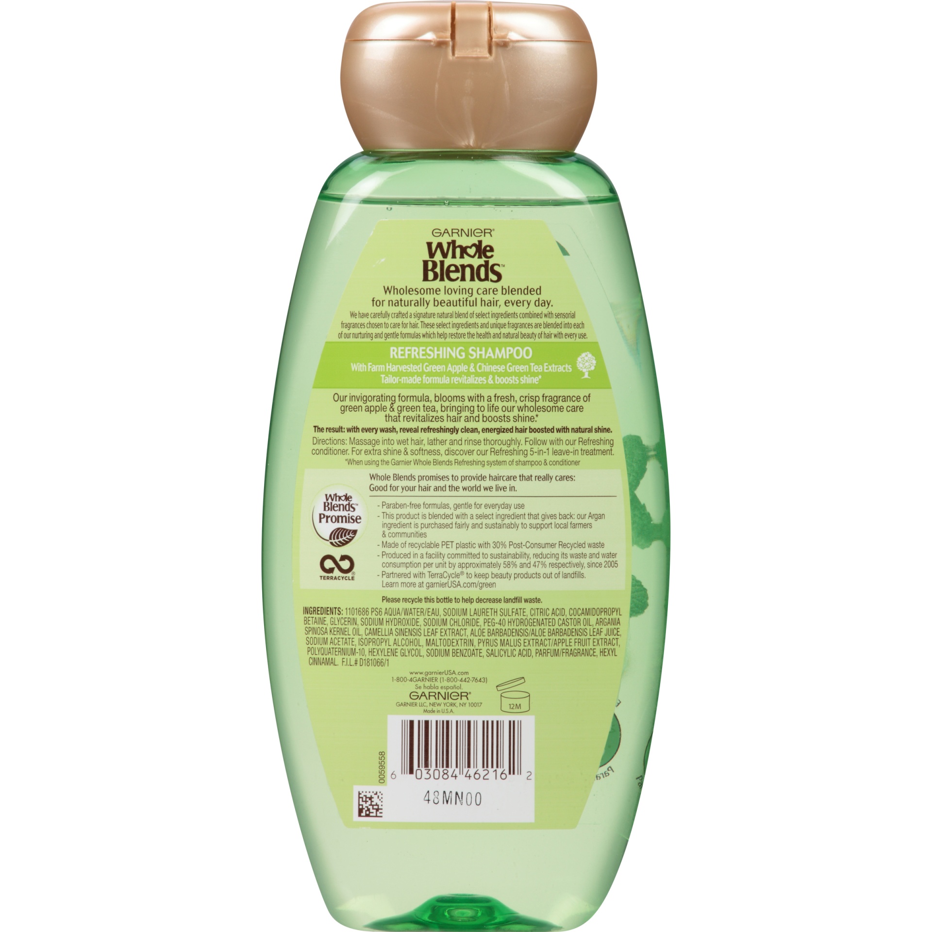 slide 4 of 5, Garnier Whole Blends Green Apple & Green Tea Extracts Refreshing Shampoo, 12.5 fl oz