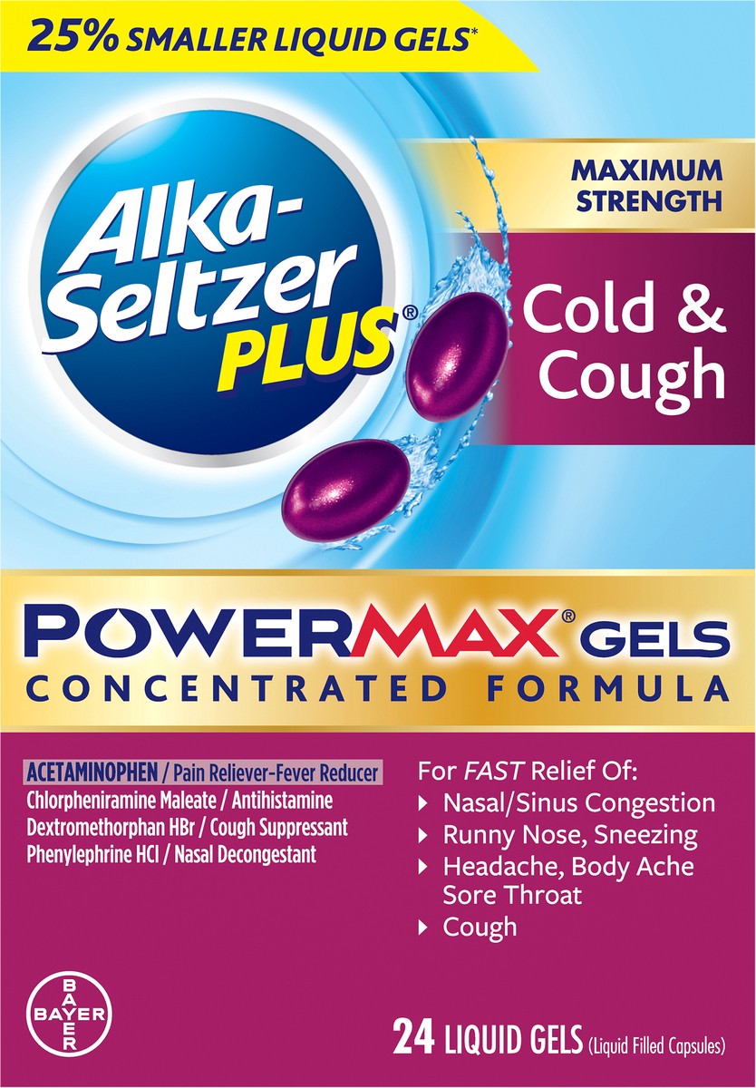 slide 1 of 8, Alka-Seltzer Cold & Cough Powermax Gels, 24 ct