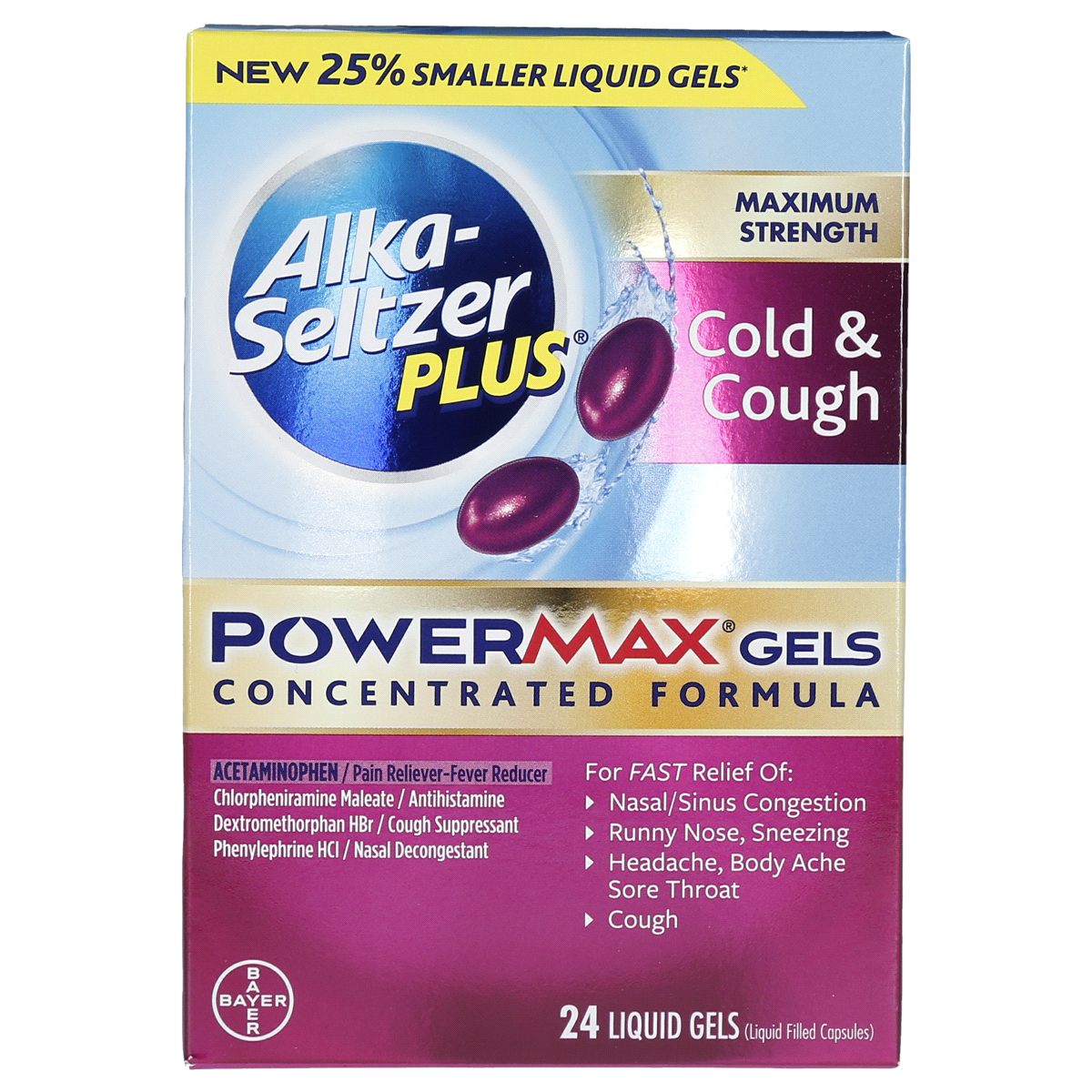 slide 1 of 1, Alka-Seltzer Cold & Cough Powermax Gels, 24 ct