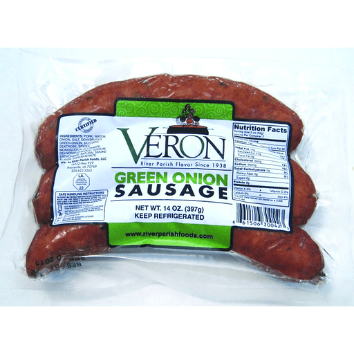 slide 1 of 1, Veron Green Onion Sausage, 14 oz