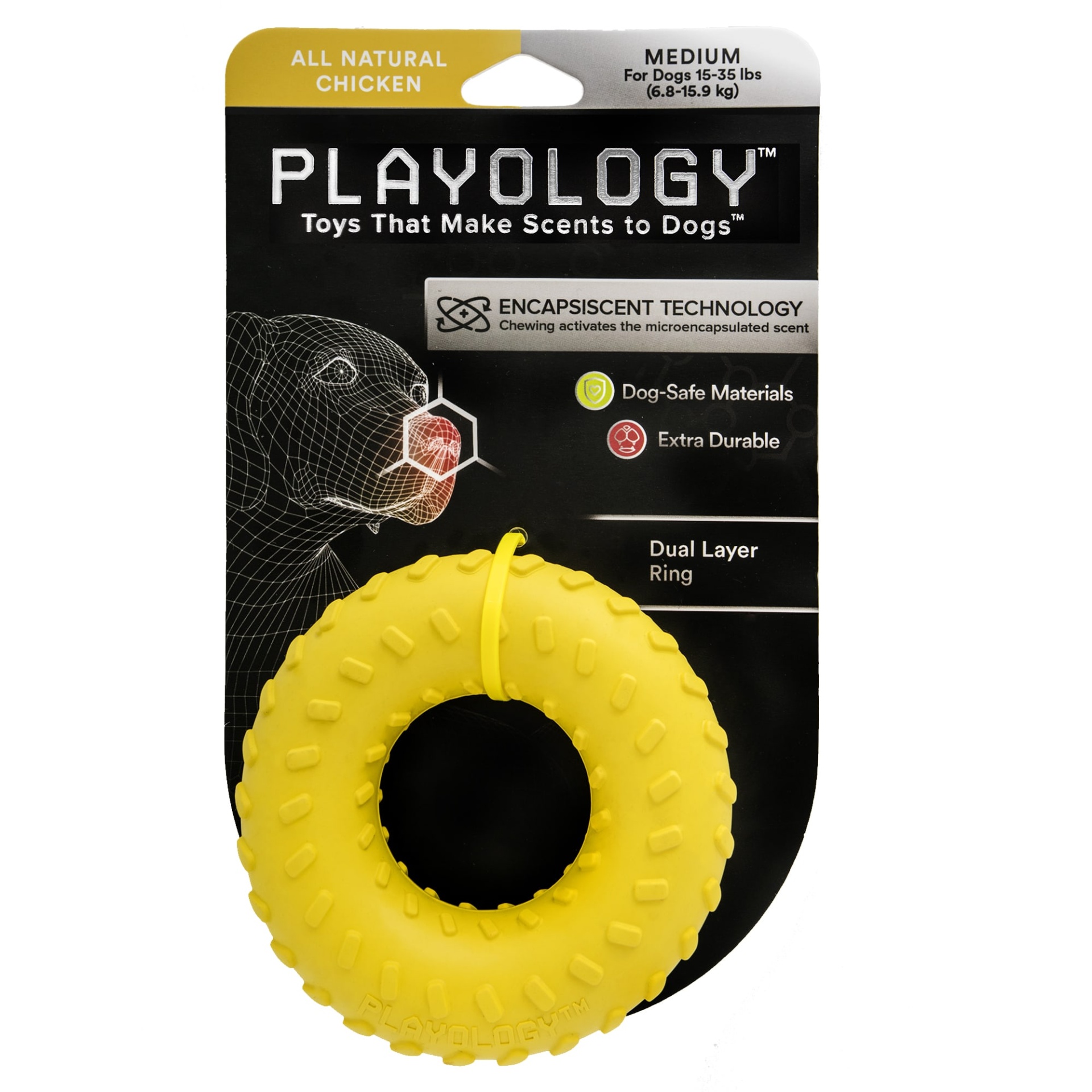 slide 1 of 1, Playology Dual Layer Ring Dog Toy Chicken Scent, MED