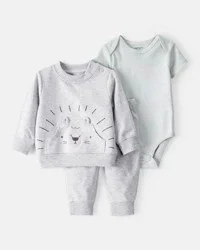Carter's Baby 3-Piece Lion Little Pullover Set - Grey/Green - NB