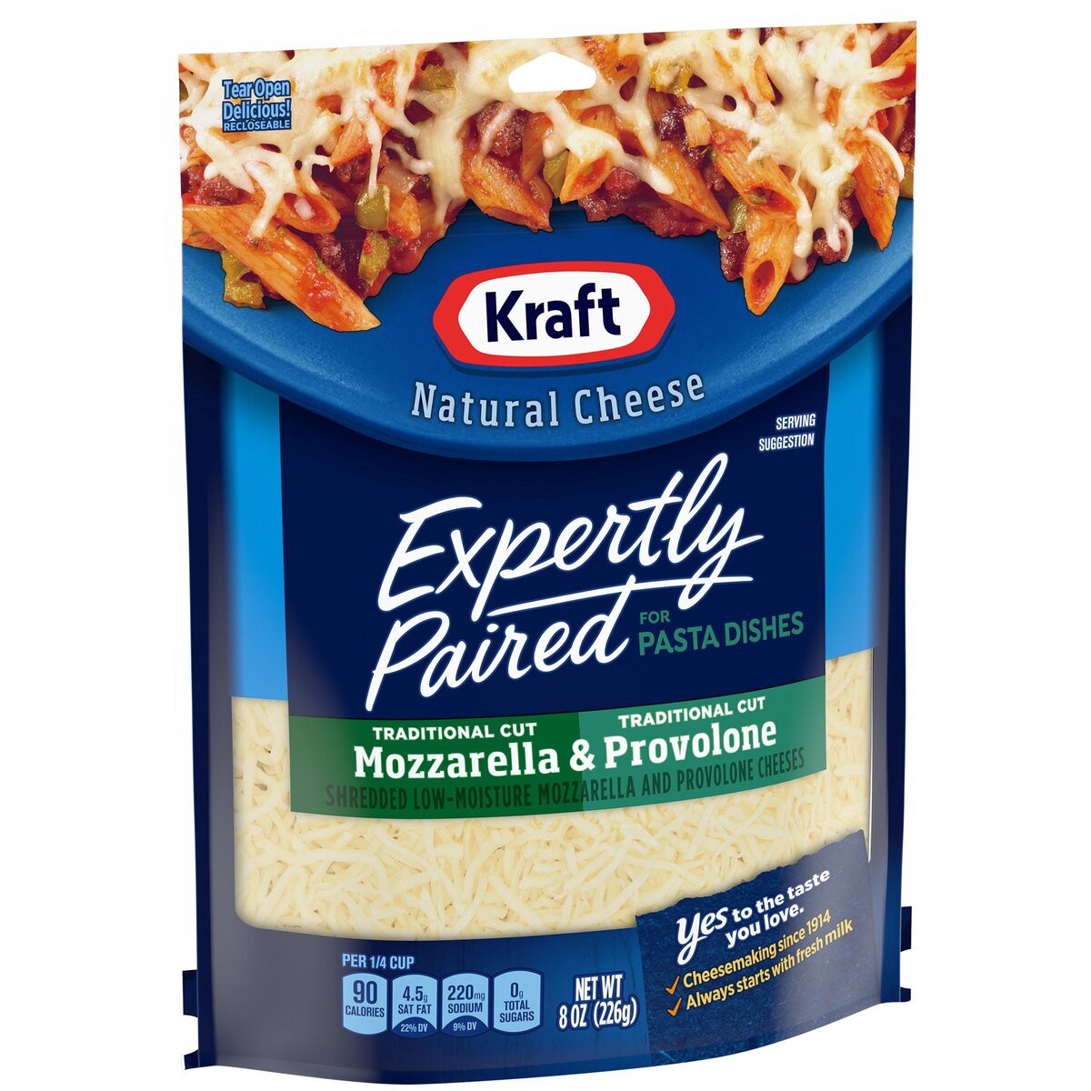 slide 2 of 8, Kraft Deliciously Paired Mozzarella & Provolone Shredded Cheese for Pasta, 8 oz
