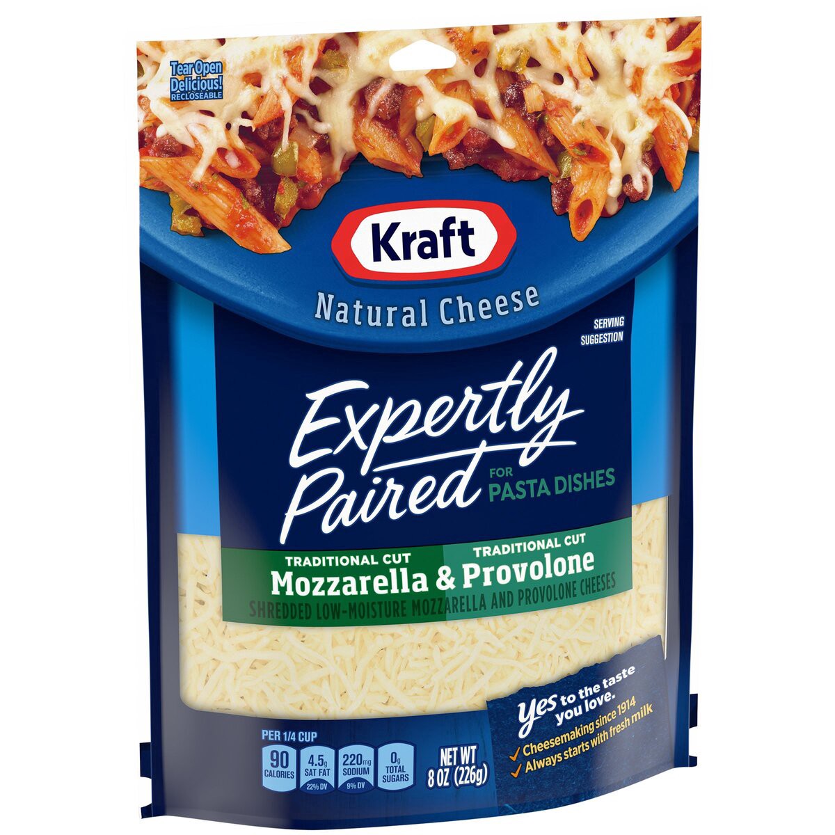 slide 13 of 13, Kraft Deliciously Paired Mozzarella & Provolone Shredded Cheese for Pasta, 8 oz Bag, 8 oz