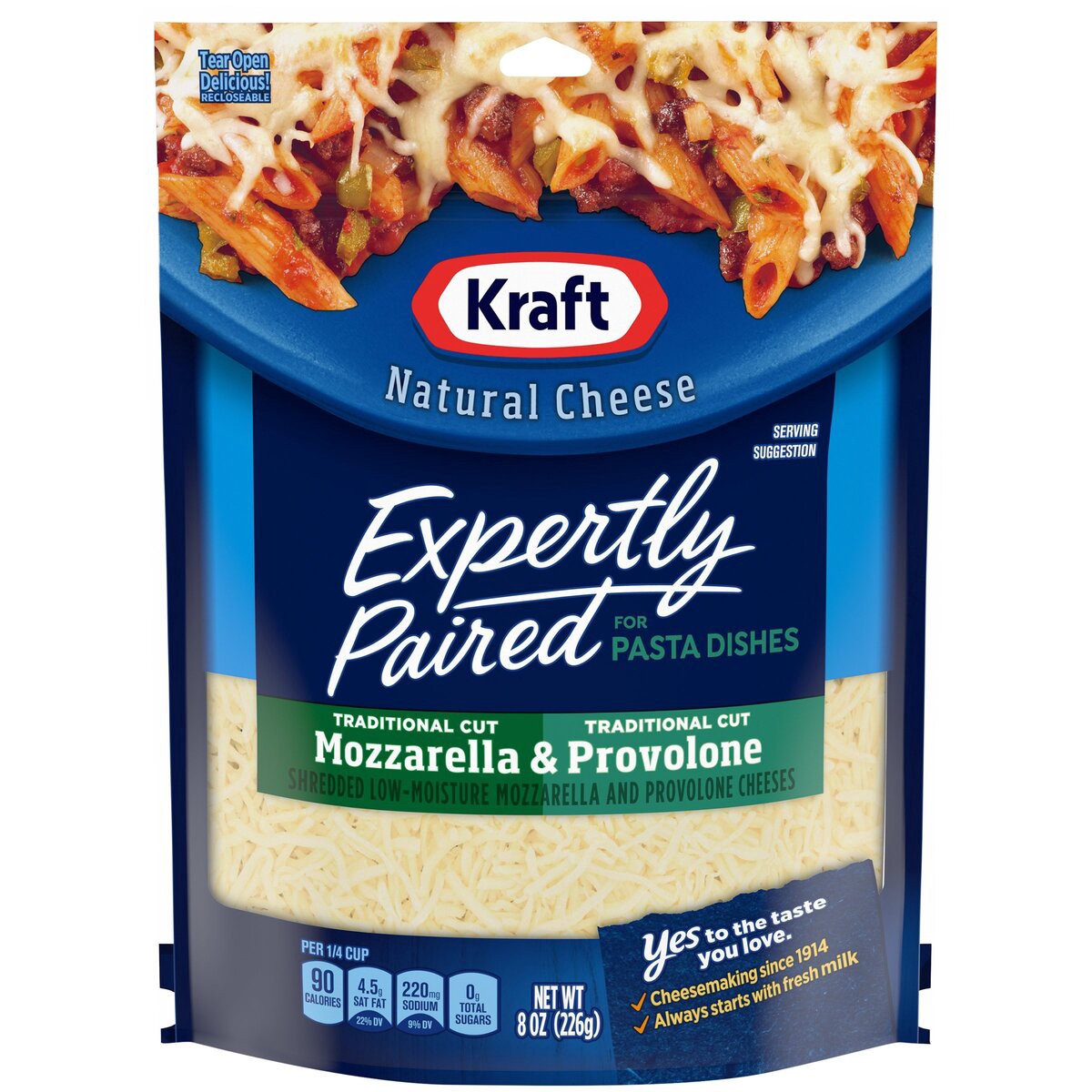 slide 1 of 8, Kraft Deliciously Paired Mozzarella & Provolone Shredded Cheese for Pasta, 8 oz