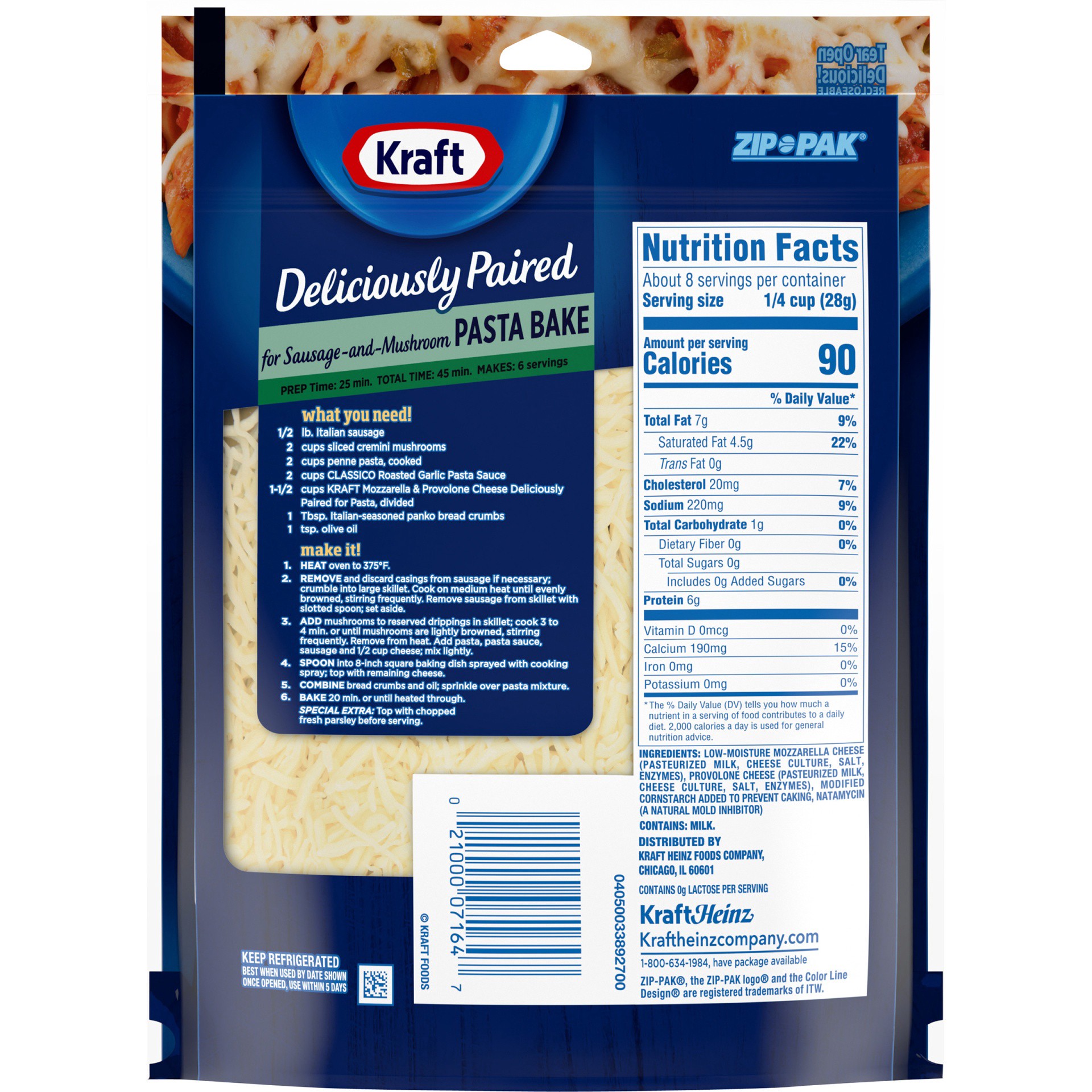 slide 3 of 13, Kraft Deliciously Paired Mozzarella & Provolone Shredded Cheese for Pasta, 8 oz Bag, 8 oz