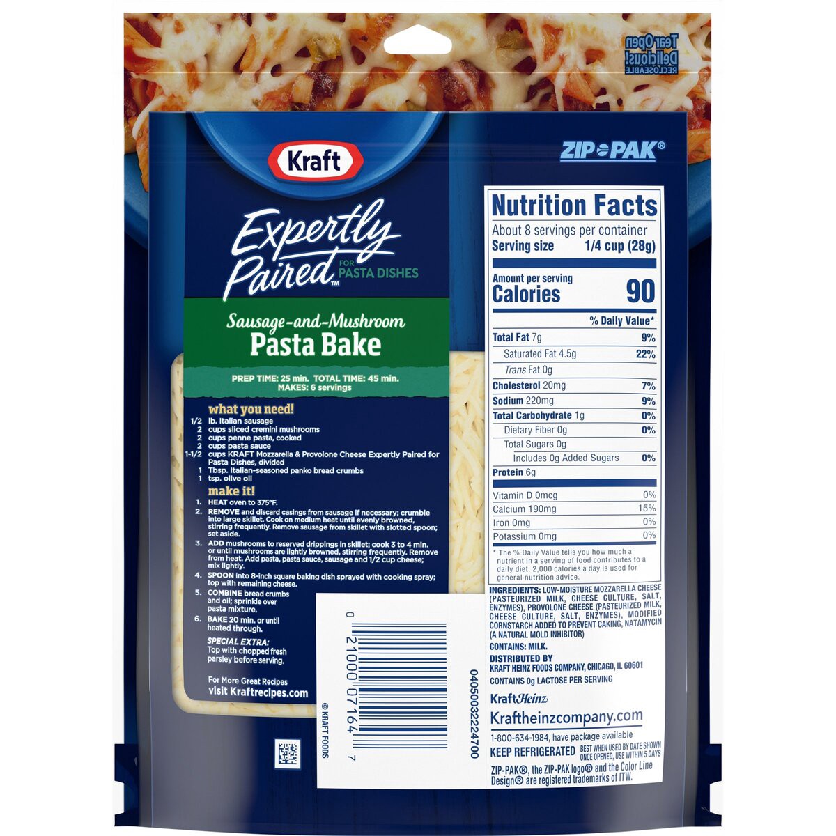 slide 8 of 8, Kraft Deliciously Paired Mozzarella & Provolone Shredded Cheese for Pasta, 8 oz