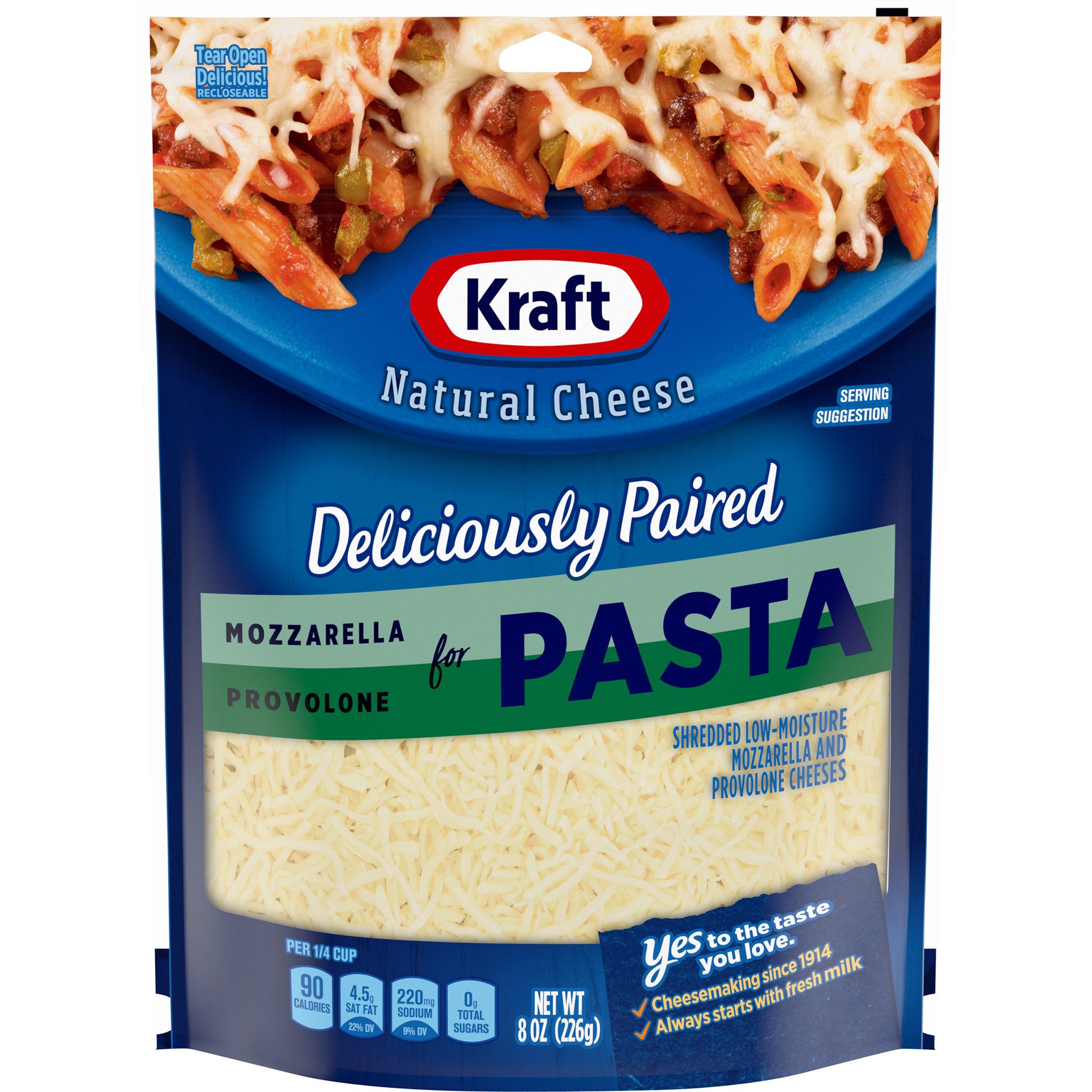 slide 1 of 13, Kraft Deliciously Paired Mozzarella & Provolone Shredded Cheese for Pasta, 8 oz Bag, 8 oz