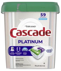 Cascade Platinum + Oxi Dishwasher Pods, Dishwasher Detergent, Dish Detergent Soap, Fresh, 59 Count