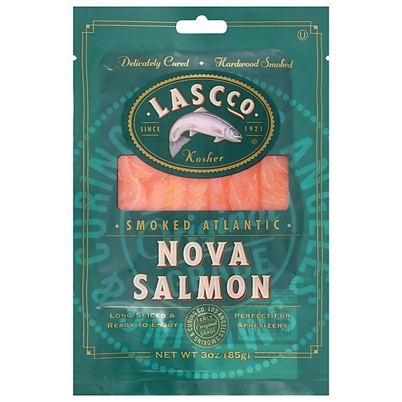 slide 1 of 1, Lascco Sliced & Smoked Nova Salmon - 3 Oz, 3 oz
