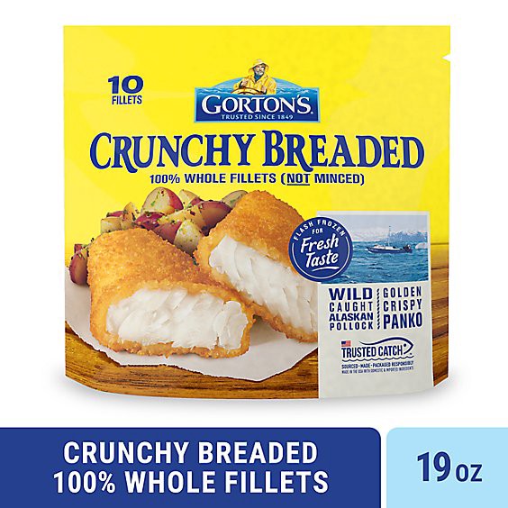 slide 1 of 8, Gorton's Crunchy Breaded Fish Fillets Bag 10 Count, 19 oz