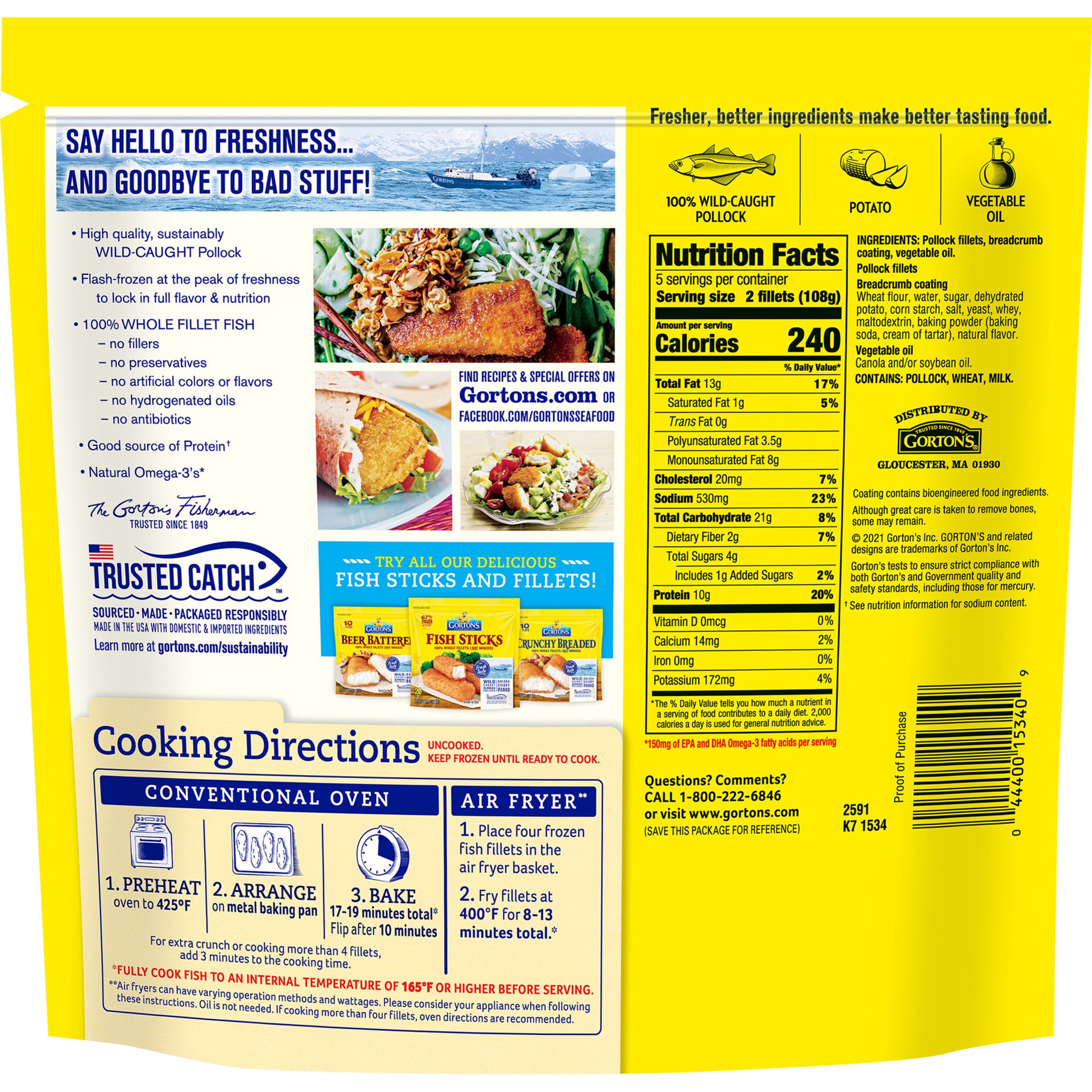 slide 5 of 8, Gorton's Potato Crunch Breaded Fish Fillets Bag - 10 Count, 18.2 oz