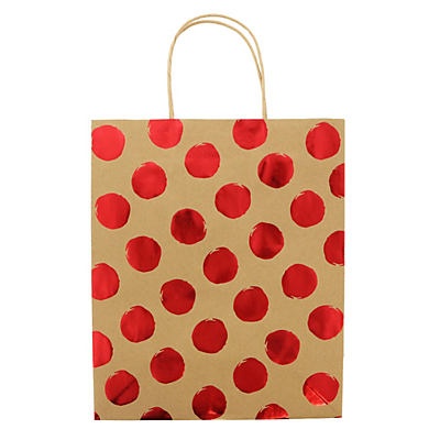 slide 1 of 1, IG Design Group Large Natural Paper with Red Dots Gift Bag, 1 ct