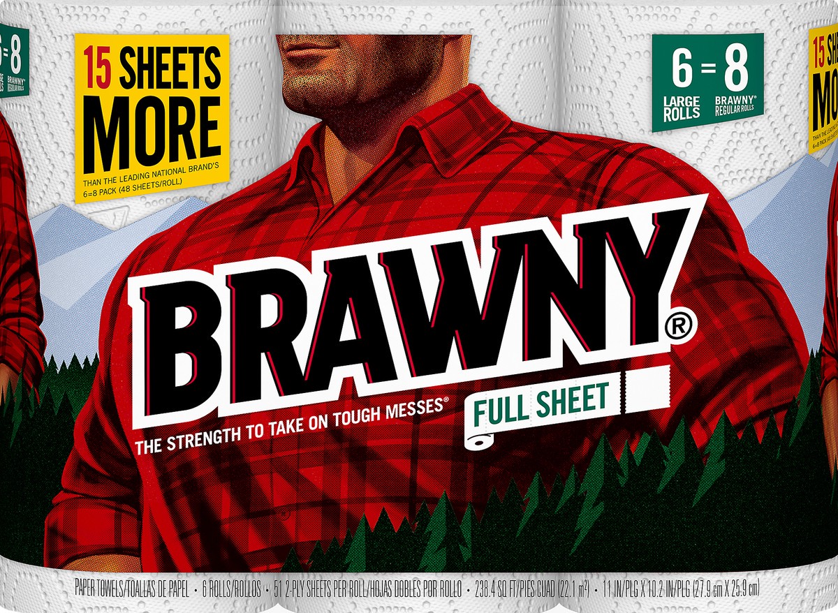 slide 1 of 4, Brawny 2-Ply Large Rolls Full Sheet Paper Towels 6.0 ea, 6 ct