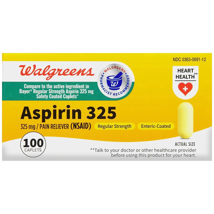 slide 5 of 5, Walgreens Aspirin Pain Reliever Enteric-Coated Caplets 325Mg, 100 ct