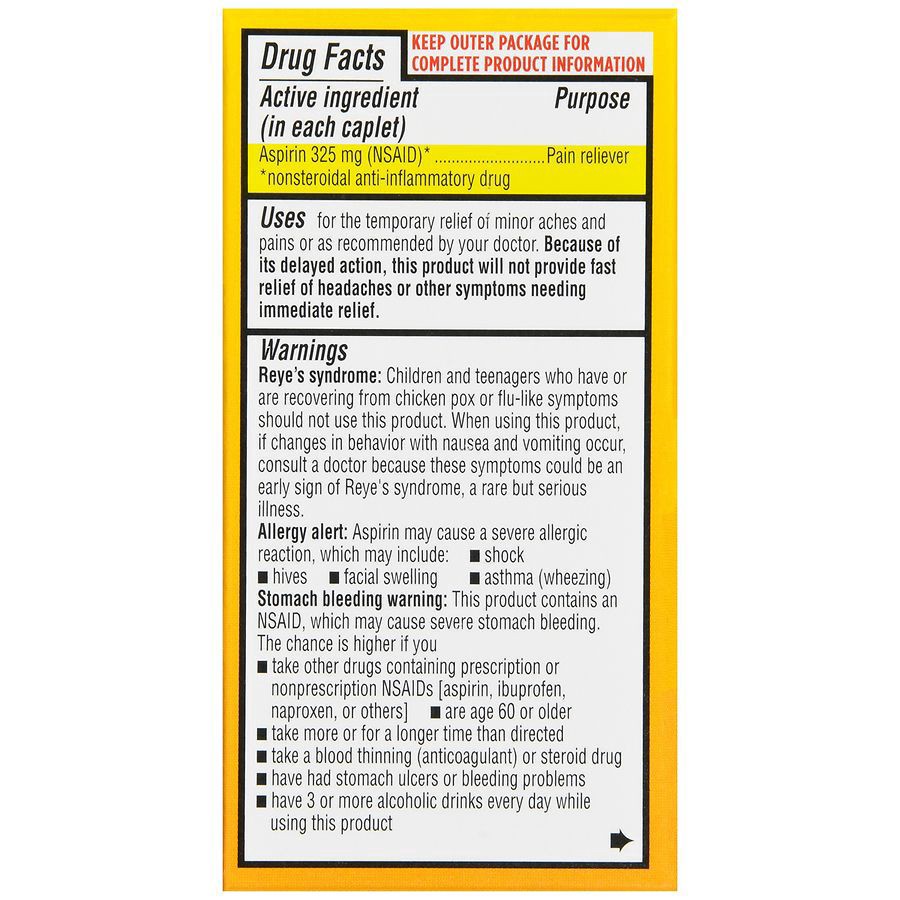 slide 2 of 5, Walgreens Aspirin Pain Reliever Enteric-Coated Caplets 325Mg, 100 ct