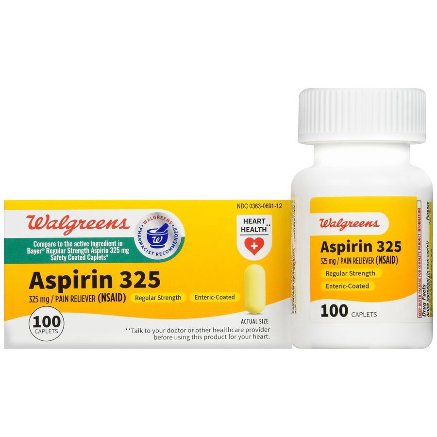 slide 1 of 5, Walgreens Aspirin Pain Reliever Enteric-Coated Caplets 325Mg, 100 ct