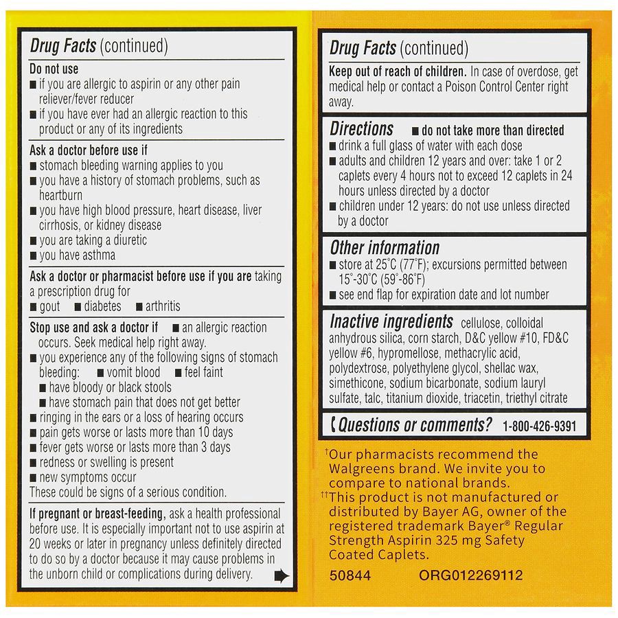 slide 3 of 5, Walgreens Aspirin Pain Reliever Enteric-Coated Caplets 325Mg, 100 ct