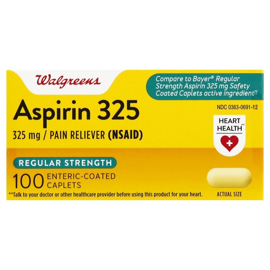 Walgreens Aspirin Pain Reliever EntericCoated Caplets 325Mg 100 ct Shipt