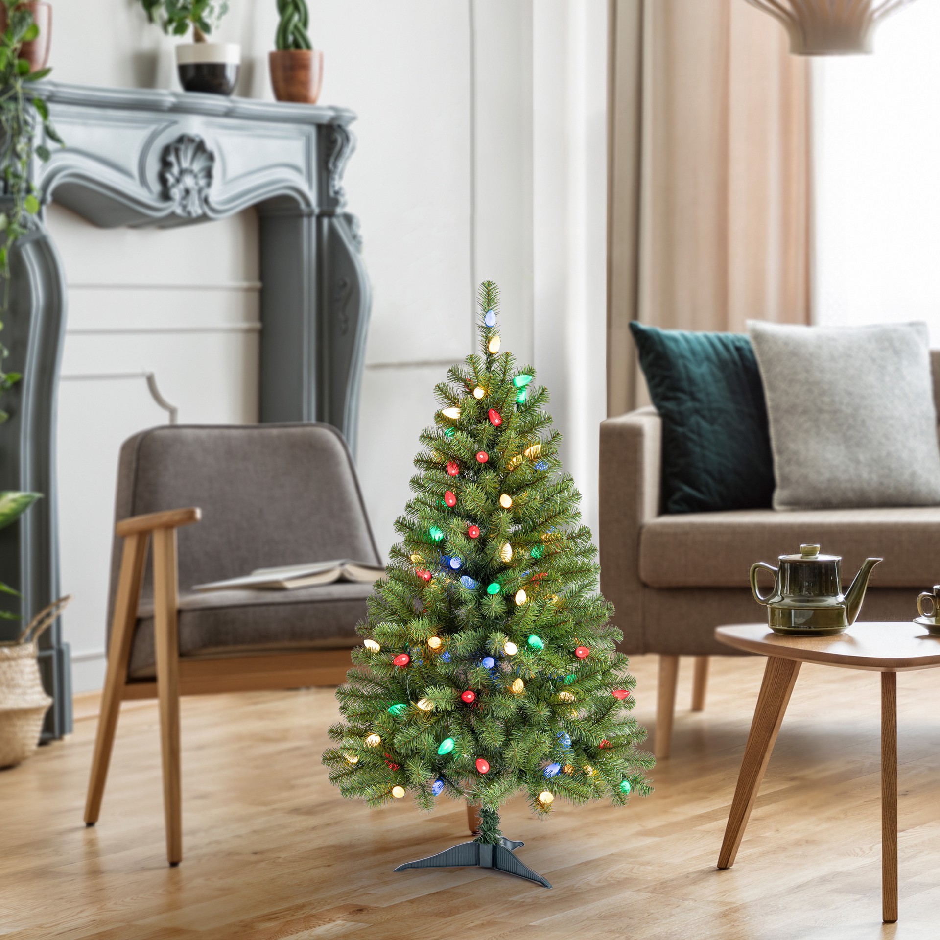 slide 8 of 9, 4ft. Pre-Lit Lakewood Spruce Artifical Christmas Tree, C7 Multicolor Led Lights By Ashland, 4 ft