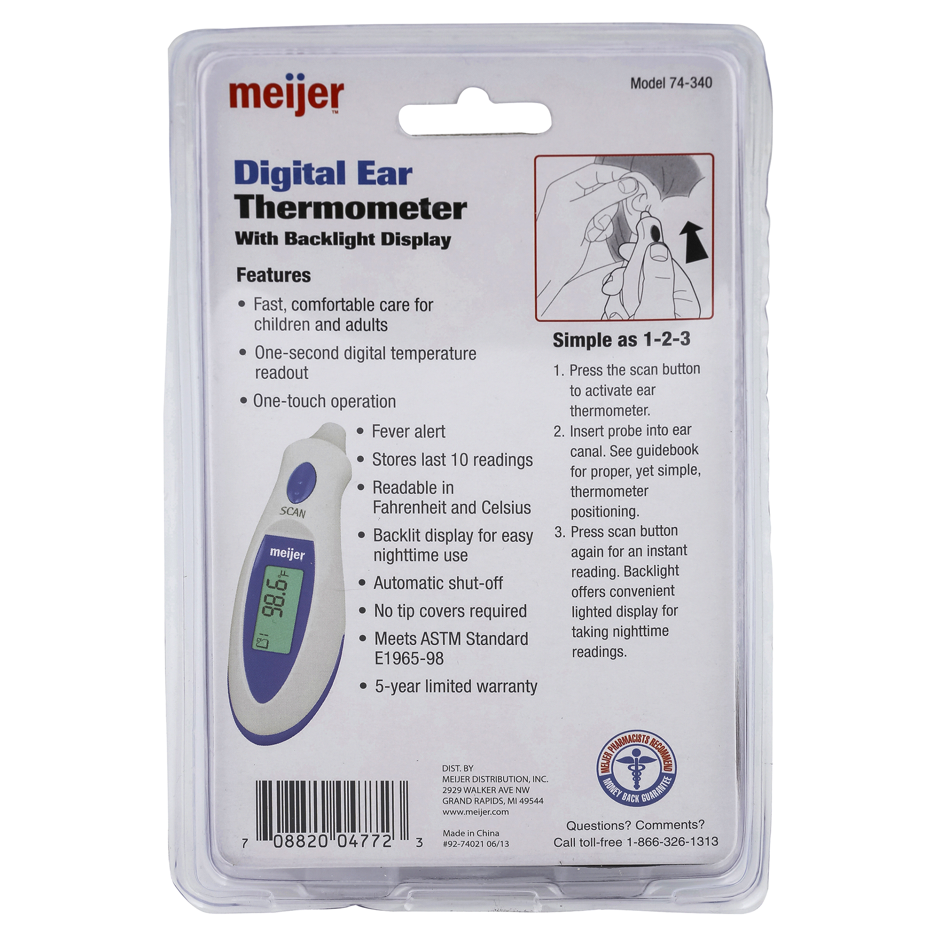 slide 9 of 9, Meijer Digital Ear Thermometer, 1 ct