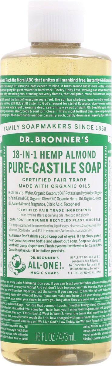 slide 4 of 9, Dr. Bronner's 18-in-1 Hemp Almond Pure-Castile Soap 16 fl oz, 16 fl oz