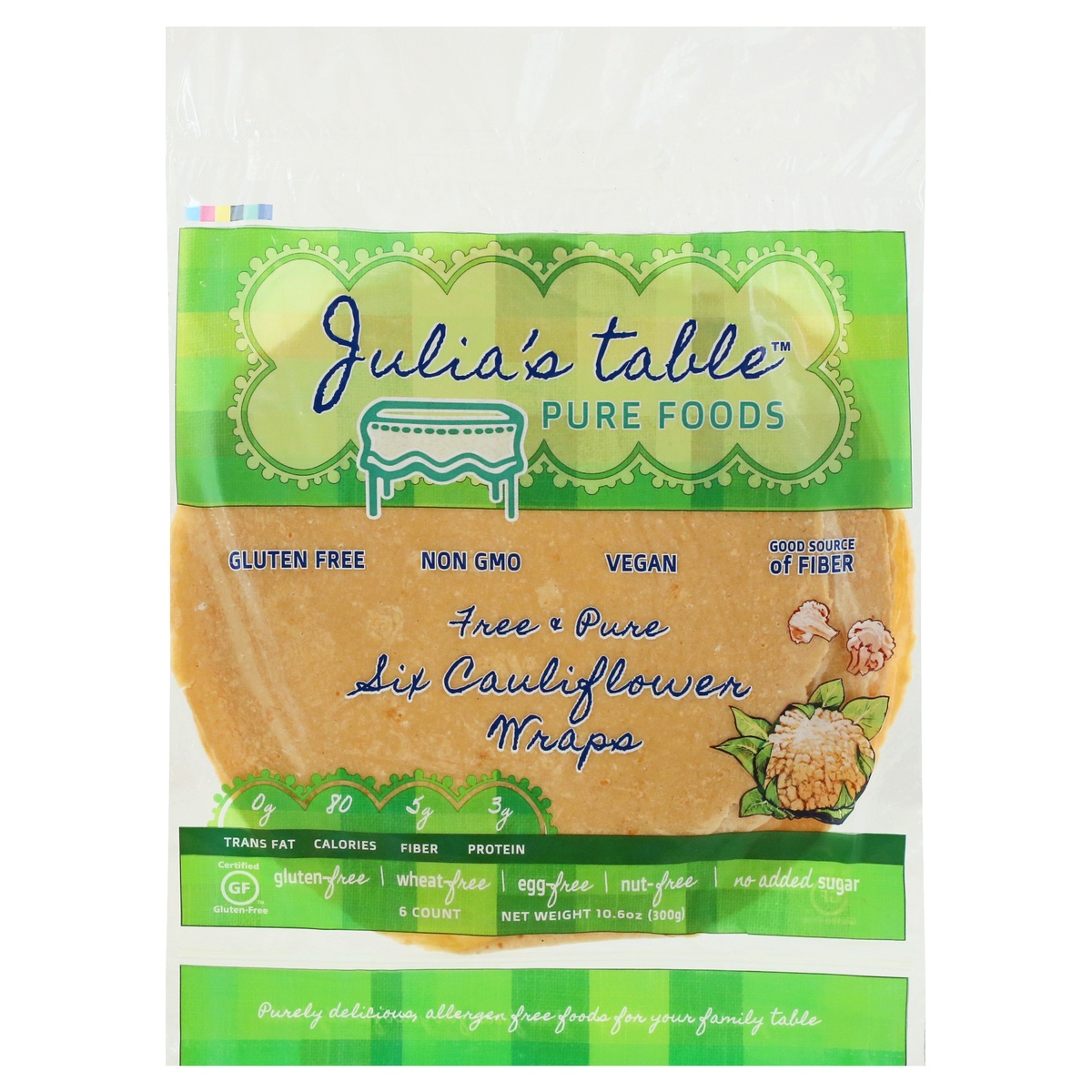 slide 1 of 1, Julia's Table Free & Pure Cauliflower Wraps 6 ea, 6 ct