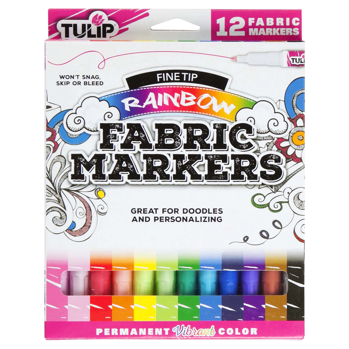 slide 1 of 3, Tulip Fabric Markers Fine Bullet Tip Rainbow, 12 ct