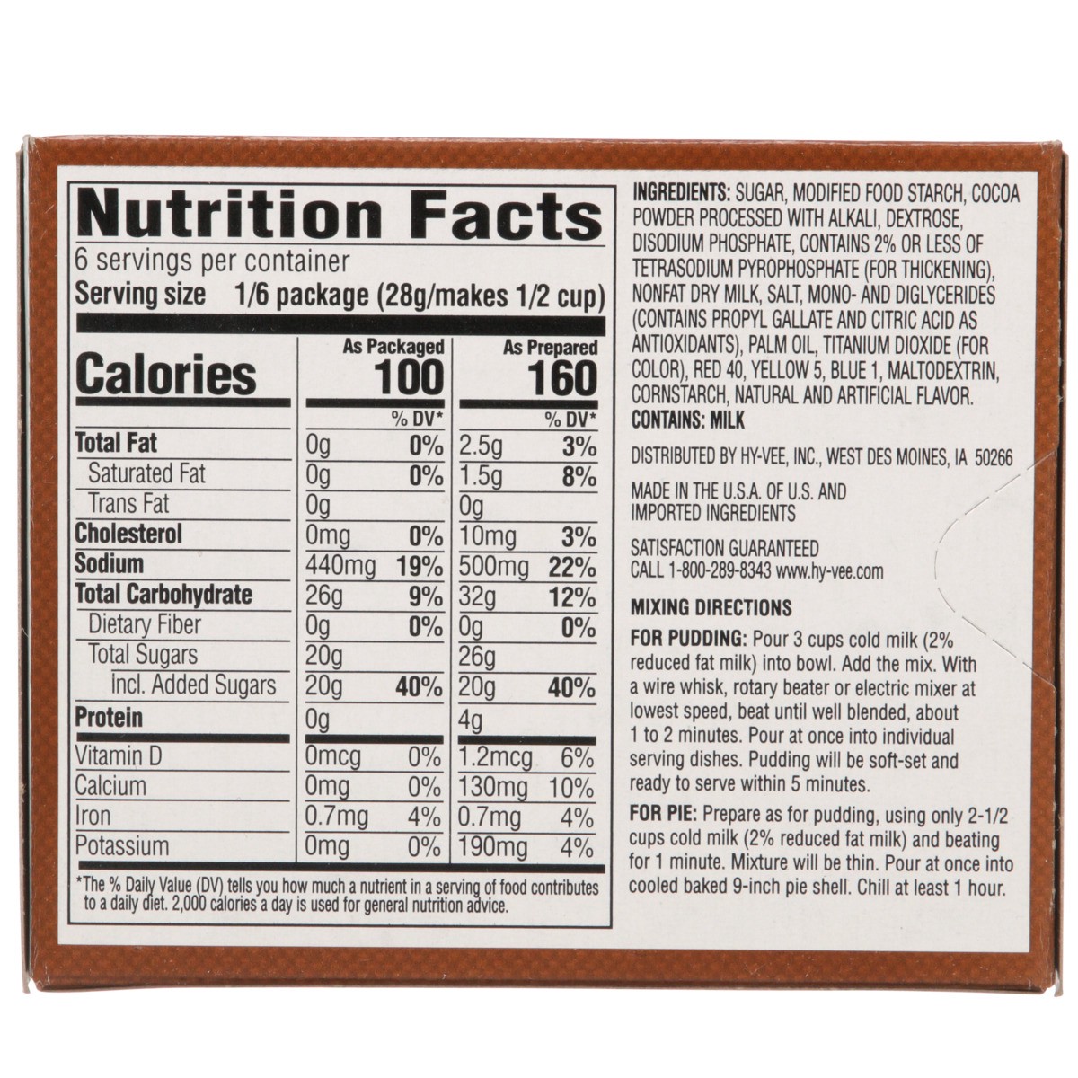 slide 8 of 8, Hy-vee Chocolate Instant Pudding & Pie Filling, 5.85 oz