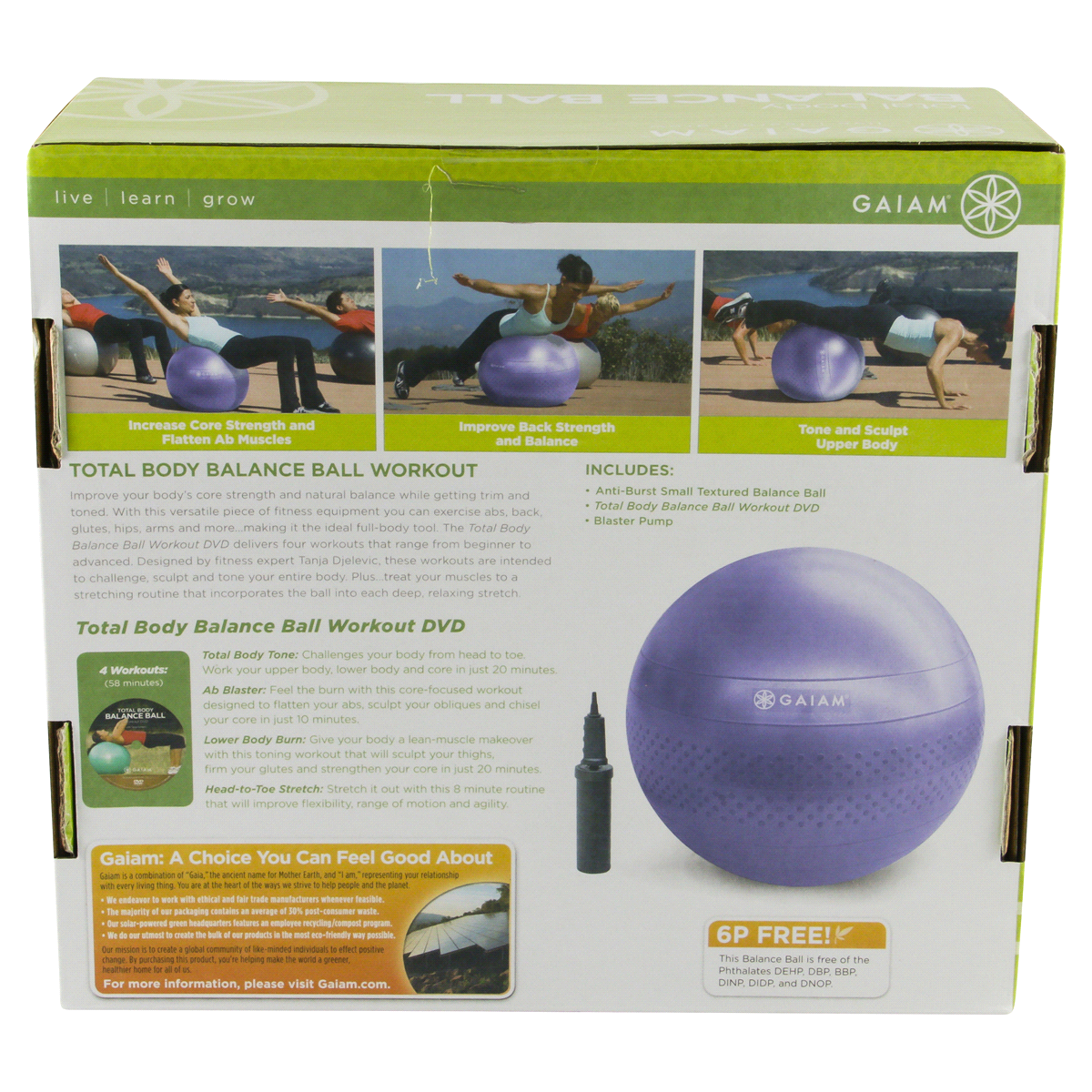 slide 5 of 6, Gaiam Total Body 55cm Balance Ball Kit, 1 ct