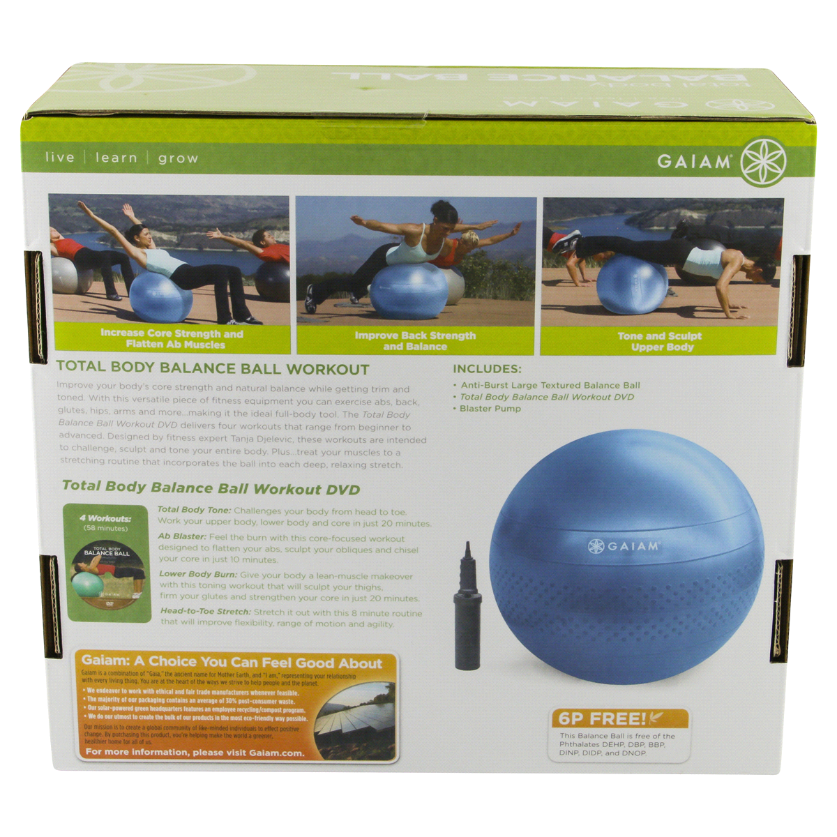slide 4 of 6, Gaiam Total Body 75cm Balance Ball Kit, 1 ct