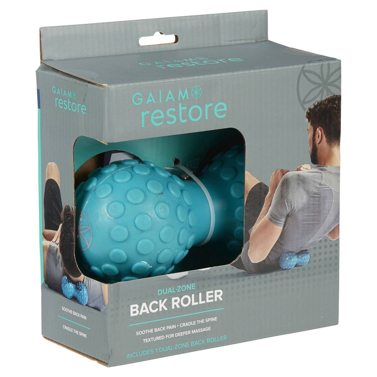 slide 4 of 5, Gaiam Restore Dual-Zone Back Massage Roller, 1 ct