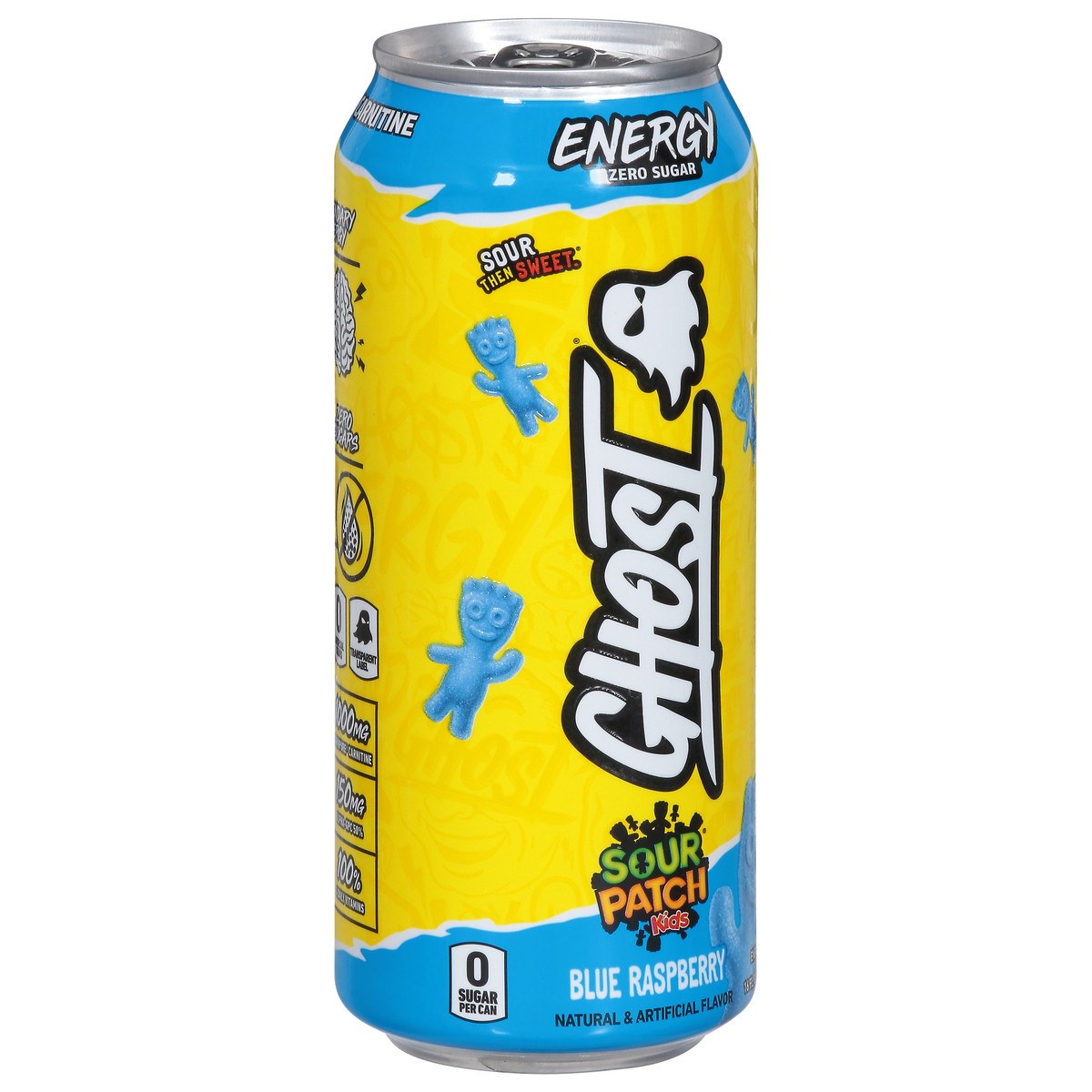 slide 6 of 9, Ghost Sour Patch Kids Blue Raspberry Energy Drink, 16 fl. oz. Can, 16 oz